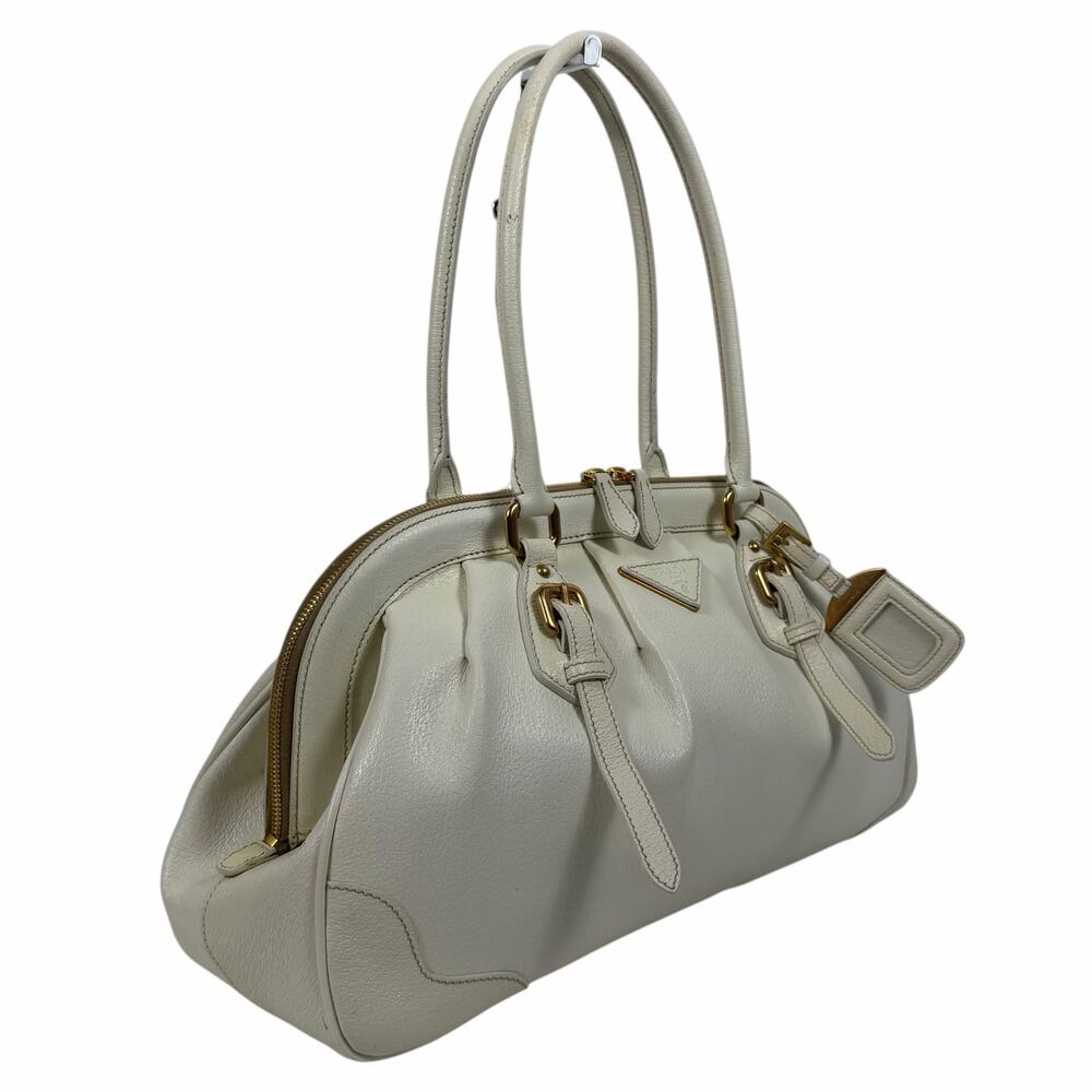 Prada Cinghiale Leather Frame Large Shoulder Bag Bianco White - Picture 5 of 16